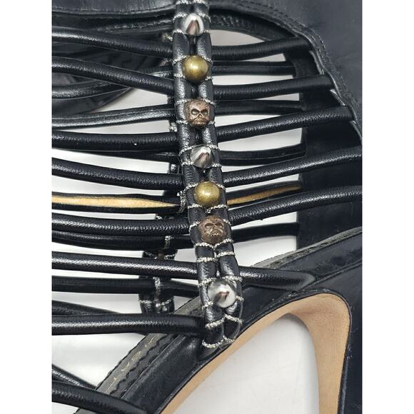 Jean-Michel Cazabat SZ 38/8 Gladiator Heel Black Bronze Leather Gold Rivets Zip - Picture 11 of 12